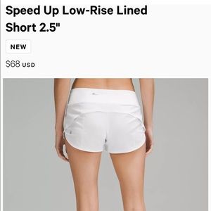 Lululemon white Speed Up shorts, size 2 regular, 2.5” inseam, low rise